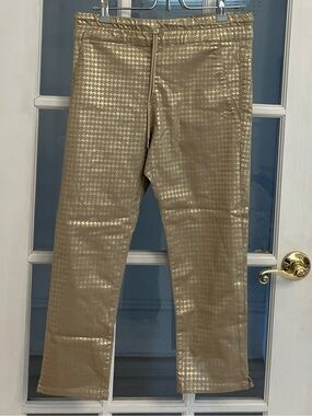FLOG Women's Gold Metallic Houndstooth Drawstring Cropped Pants Size 29